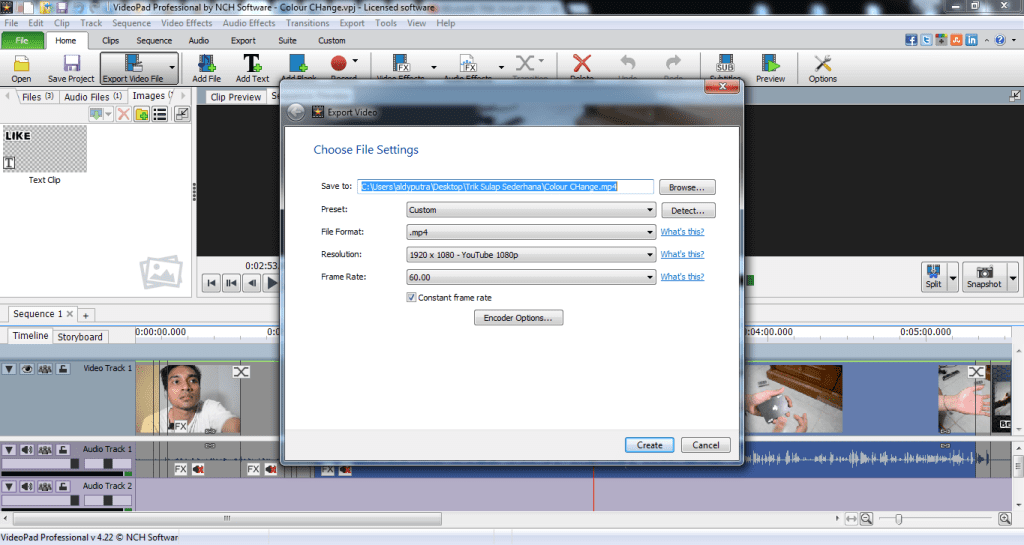 Proses Rendering Videopad Editor