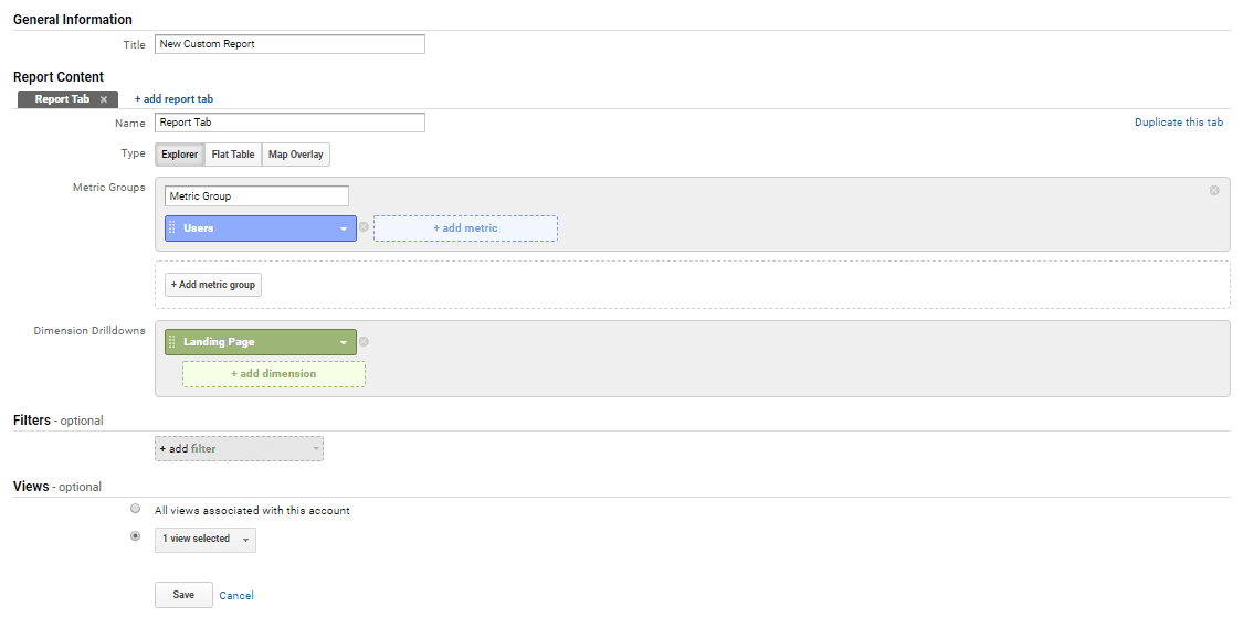 Custom Report Google Analytics Dashboard